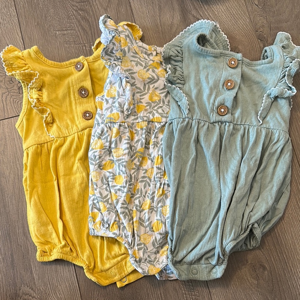 wonder nation Yellow, Floral, and Sage Girls' Romper Set